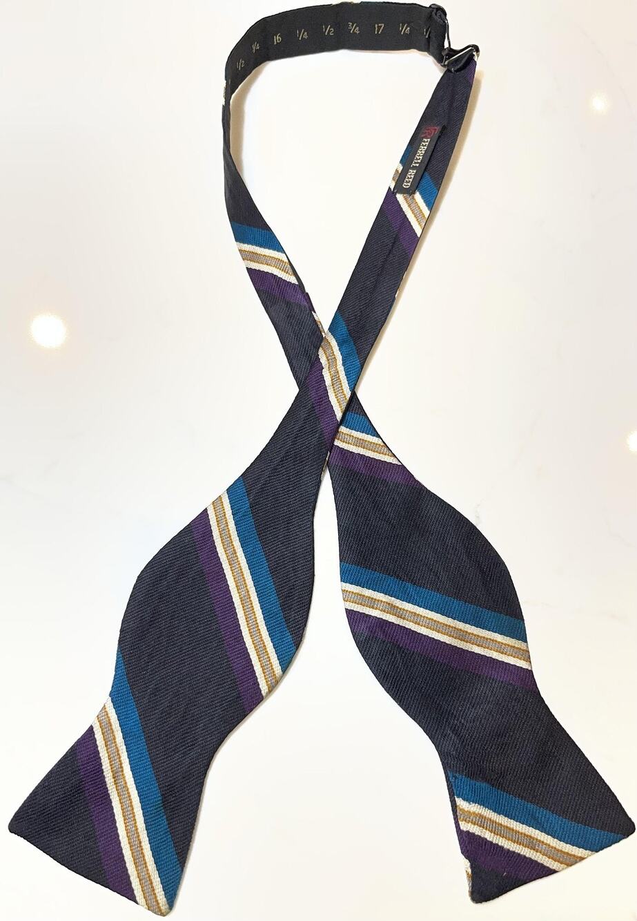 Ferrell Reed Bow Tie Men Blue Striped Self-Tie Italy Formal Accessories